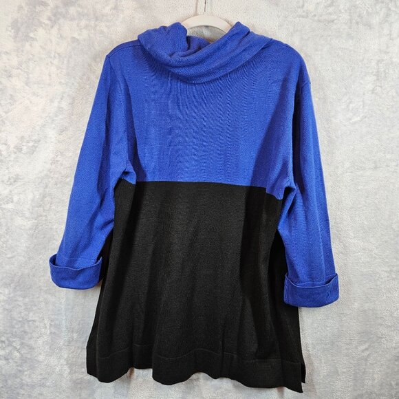 JM Collection Womens Large Colorblock Cowl Neck Tunic Sweater Tab Sleeve Career - Picture 2 of 9